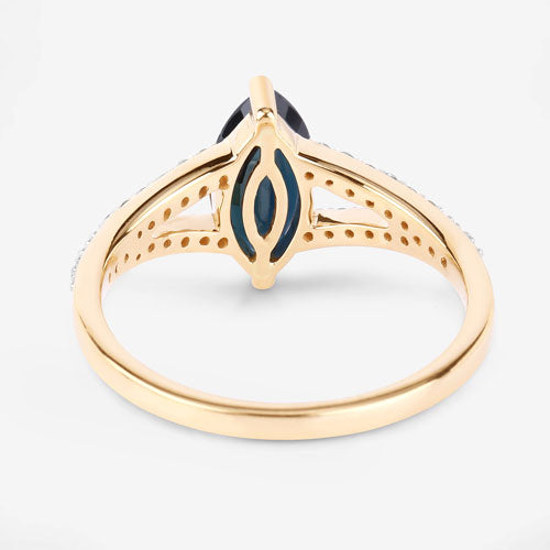 Anillo de oro amarillo de 14 quilates con zafiro azul auténtico de 1,50 quilates y diamantes blancos