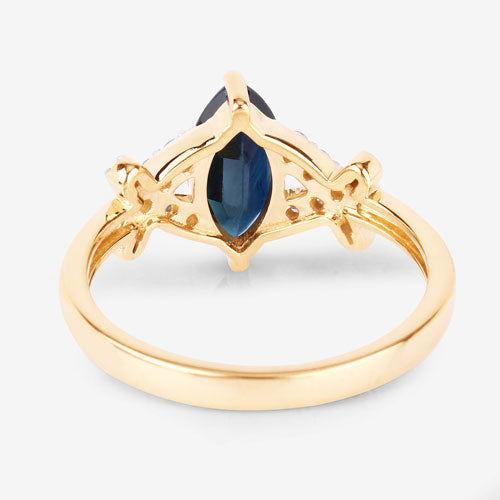 Anillo de oro amarillo de 14 quilates con zafiro azul auténtico de 1,50 quilates y diamantes blancos