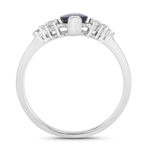 Anillo de oro blanco de 14K con zafiro azul genuino de 1,47 quilates y diamantes blancos
