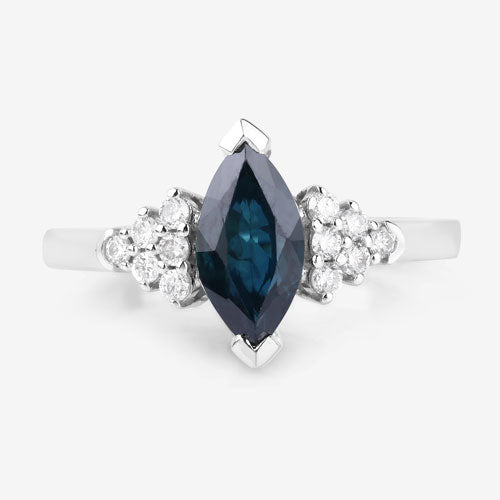Anillo de oro blanco de 14K con zafiro azul genuino de 1,47 quilates y diamantes blancos