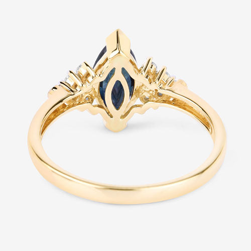 Anillo de oro amarillo de 14K con zafiro azul genuino de 1,47 quilates y diamantes blancos