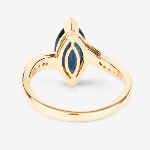 Anillo de Oro Amarillo de 14K con Zafiro Azul Genuino de 2.26 Quilates y Diamantes Blancos
