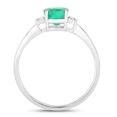 Anillo de oro blanco de 14K con esmeralda zambiana auténtica de 0,71 quilates y diamantes blancos