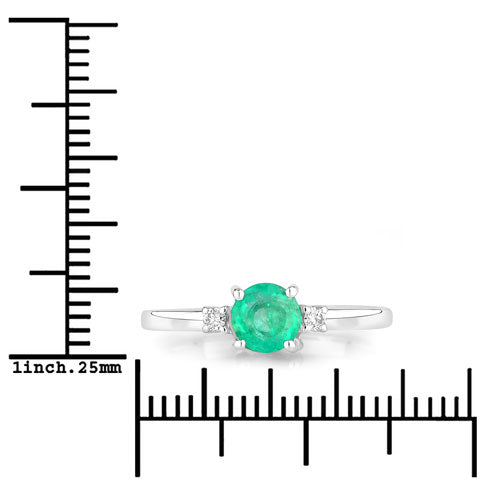 Anillo de oro blanco de 14K con esmeralda zambiana auténtica de 0,71 quilates y diamantes blancos