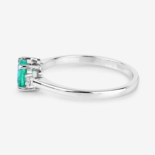 Anillo de oro blanco de 14K con esmeralda zambiana auténtica de 0,71 quilates y diamantes blancos