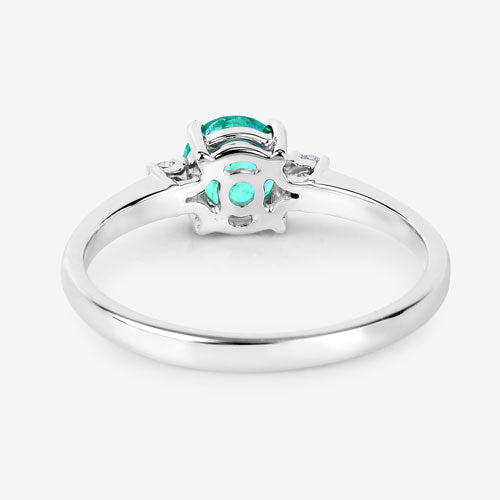 Anillo de oro blanco de 14K con esmeralda zambiana auténtica de 0,71 quilates y diamantes blancos