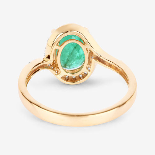 Anillo de oro amarillo de 14K con esmeralda zambiana auténtica de 1.92 quilates y diamantes blancos