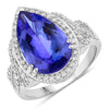 Anillo de oro blanco de 14K con tanzanita genuina de 5.78 quilates y diamantes blancos