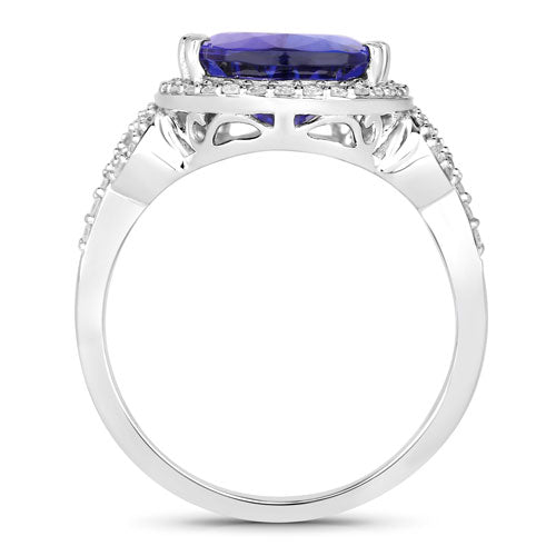 Anillo de oro blanco de 14K con tanzanita genuina de 5.78 quilates y diamantes blancos
