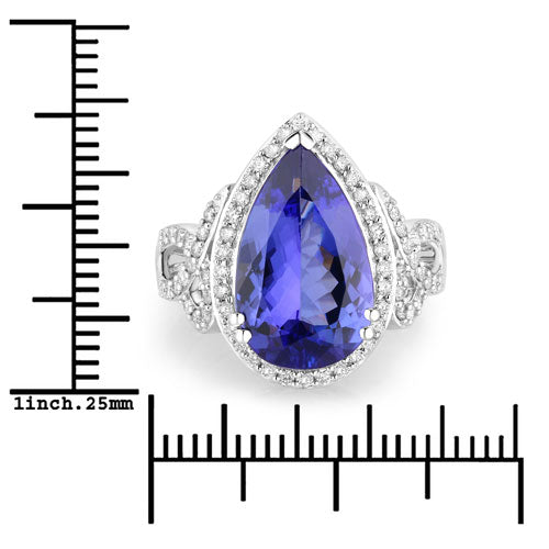 Anillo de oro blanco de 14K con tanzanita genuina de 5.78 quilates y diamantes blancos