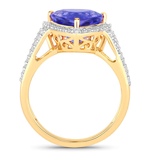 Anillo de oro amarillo de 14K con tanzanita genuina de 4.10 quilates y diamante blanco
