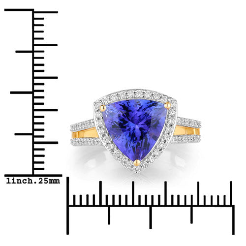 Anillo de oro amarillo de 14K con tanzanita genuina de 4.10 quilates y diamante blanco
