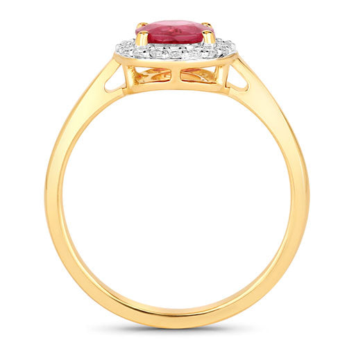 Anillo de oro amarillo de 14 quilates con rubí auténtico de 1,12 quilates y diamantes blancos