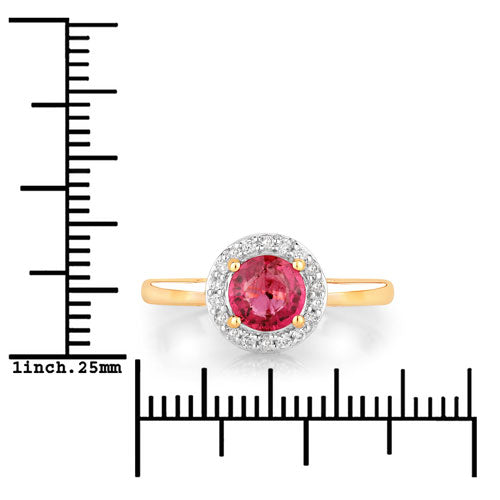 Anillo de oro amarillo de 14 quilates con rubí auténtico de 1,12 quilates y diamantes blancos