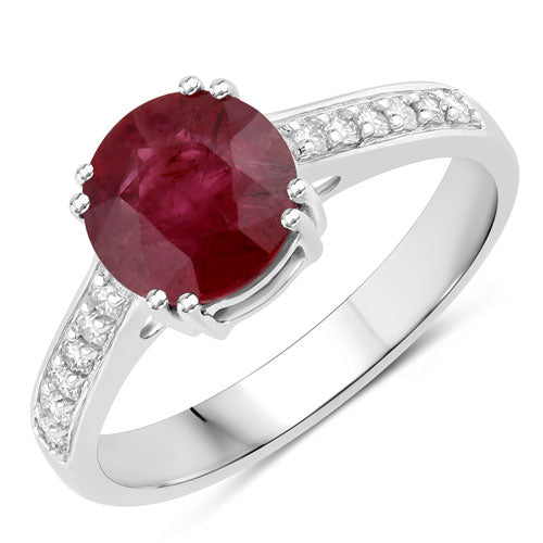 Anillo de oro blanco de 14K con rubí genuino de 2,20 quilates y diamantes blancos