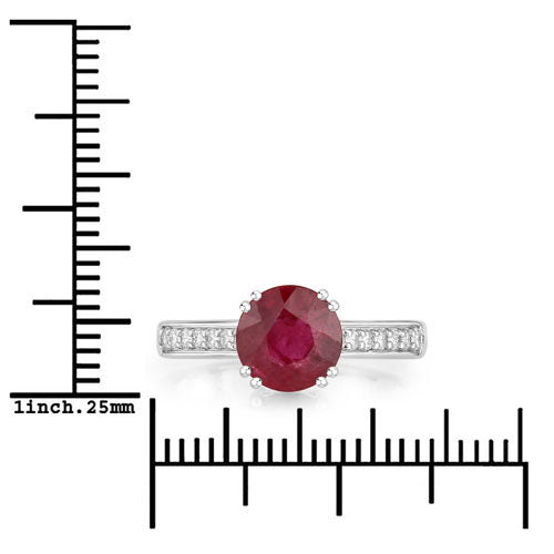 Anillo de oro blanco de 14K con rubí genuino de 2,20 quilates y diamantes blancos