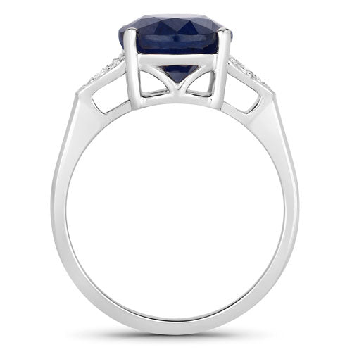 Anillo de oro blanco de 14K con zafiro azul genuino de 4.46 quilates y diamantes blancos