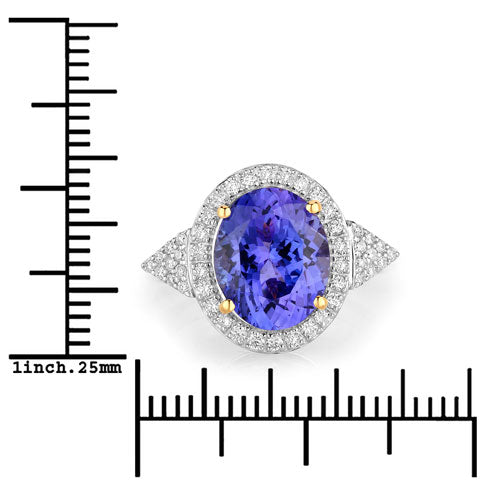 Anillo de oro amarillo de 14K con tanzanita genuina de 4,13 quilates y diamantes blancos
