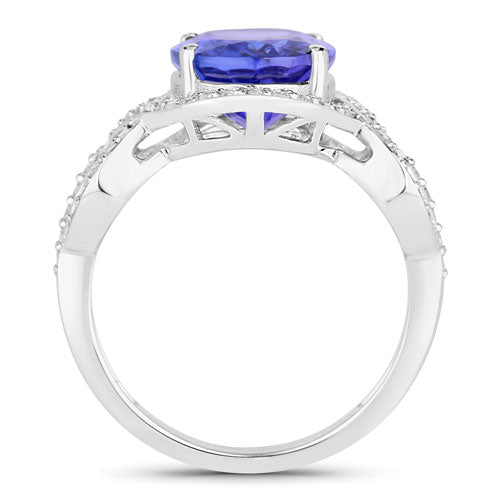 Anillo de oro blanco de 14K con tanzanita auténtica de 4,54 quilates y diamantes blancos