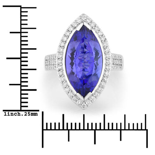 Anillo de oro blanco de 14 quilates con tanzanita genuina de 5,57 quilates y diamantes blancos