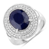 4.82 Carat Genuine Blue Sapphire and White Diamond 14K White Gold Ring