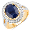 4.74 Carat Genuine Blue Sapphire and White Diamond 14K Yellow Gold Ring