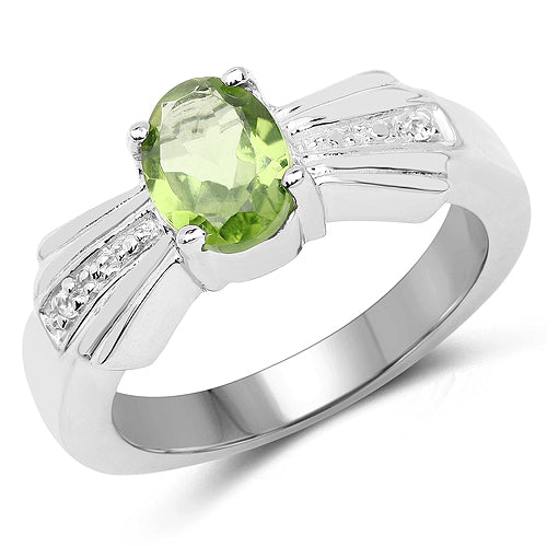 Anillo de Plata de Ley .925 con Peridoto Genuino de 1.13 Quilates y Topacio Blanco