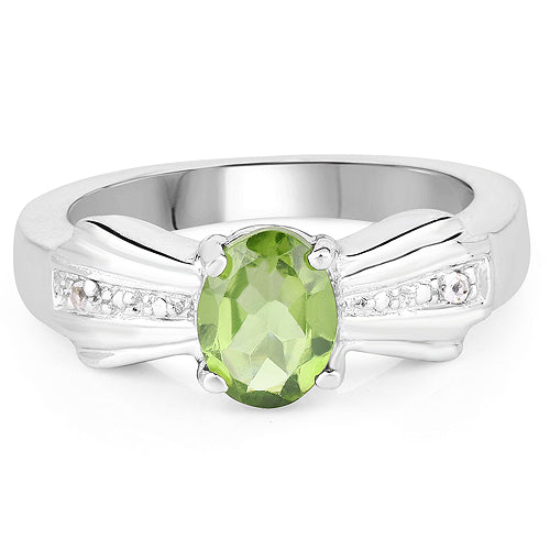 Anillo de Plata de Ley .925 con Peridoto Genuino de 1.13 Quilates y Topacio Blanco