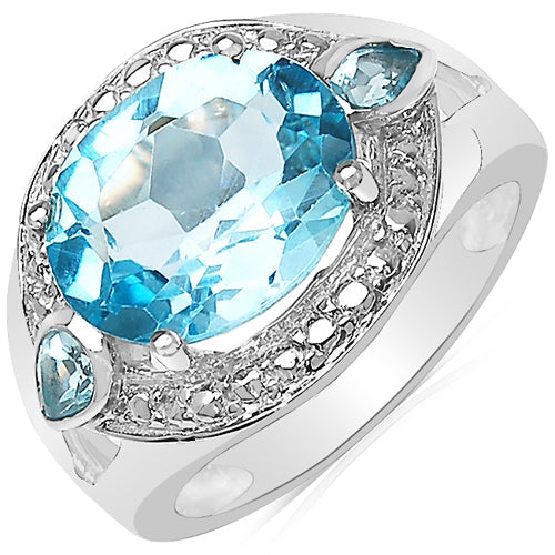 Anillo de Plata Fina .925 con Topacio Azul Genuino de 5.51 Quilates