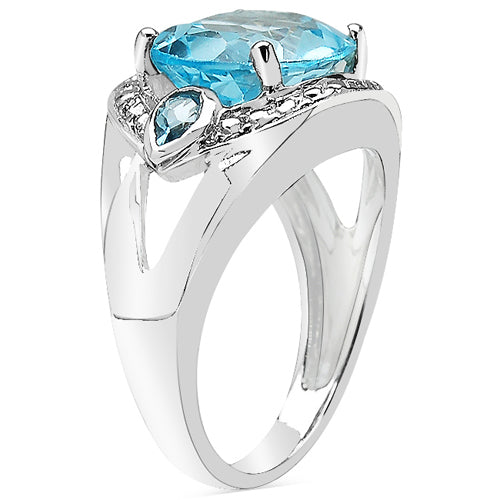 Anillo de Plata Fina .925 con Topacio Azul Genuino de 5.51 Quilates