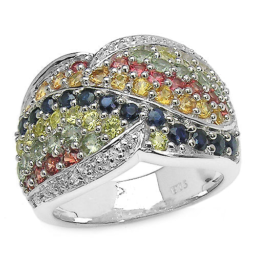 Anillo de plata de ley .925 con zafiros múltiples auténticos de 3,07 quilates
