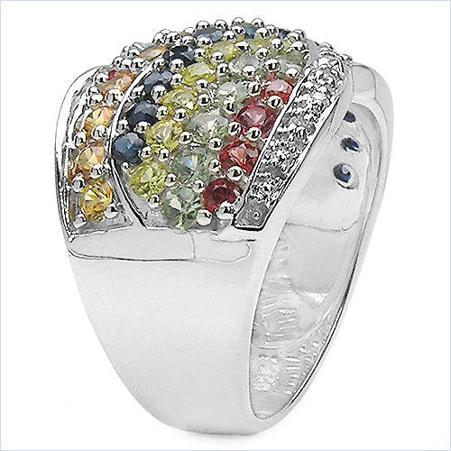 Anillo de plata de ley .925 con zafiros múltiples auténticos de 3,07 quilates