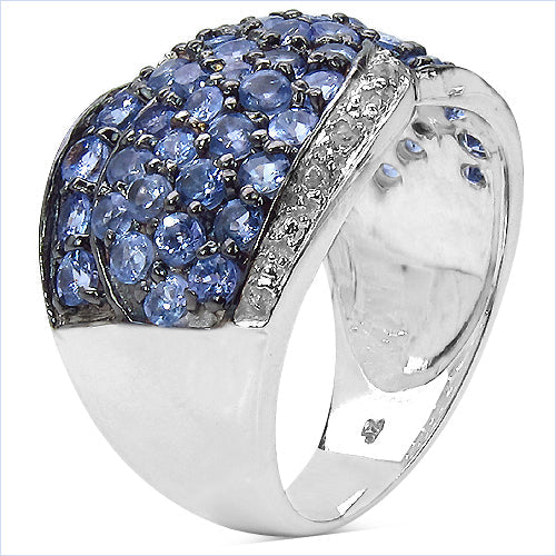 Anillo de Plata Fina .925 con Tanzanita Genuina de 2.50 Quilates y Topacio Blanco