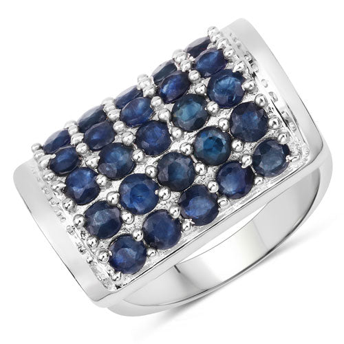 Anillo de Plata Fina .925 con Zafiro Azul Genuino de 2.75 Quilates