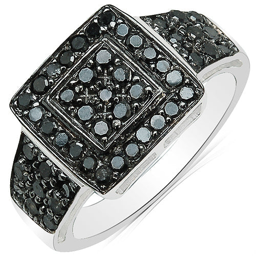 Anillo de Plata de Ley .925 con Diamante Negro Genuino de 0,77 Quilates