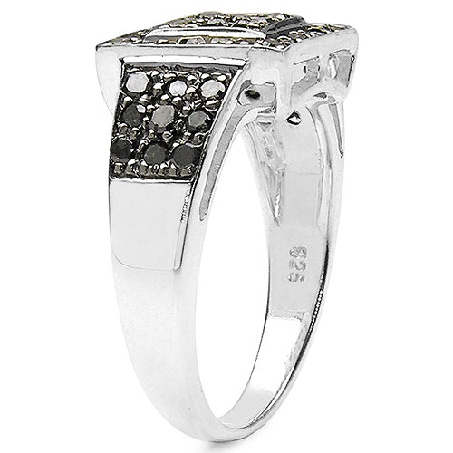 Anillo de Plata de Ley .925 con Diamante Negro Genuino de 0,77 Quilates