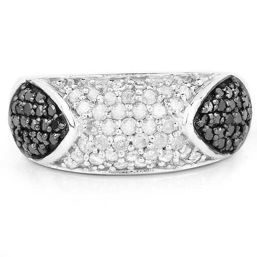 Anillo de Plata Fina .925 con Diamantes Genuinos Negros y Blancos de 0.99 Quilates