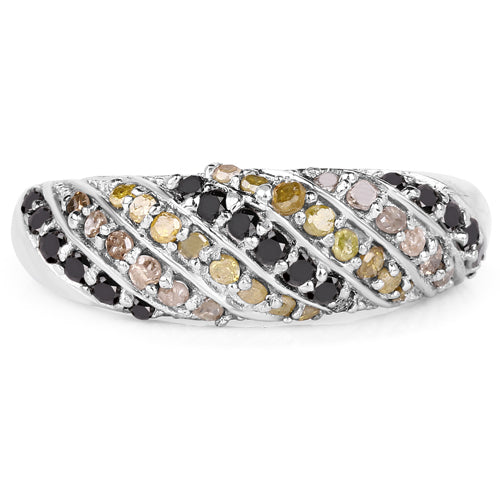 Anillo de Plata de ley .925 con Diamantes Genuinos de Champaña, Amarillos y Negros de 0.63 Quilates
