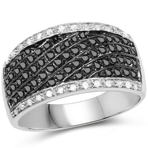 Anillo de plata de ley .925 con diamante negro auténtico de 0.79 quilates