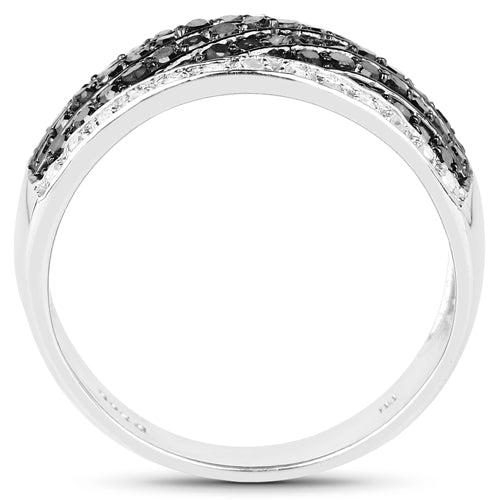 Anillo de plata de ley .925 con diamante negro auténtico de 0.79 quilates