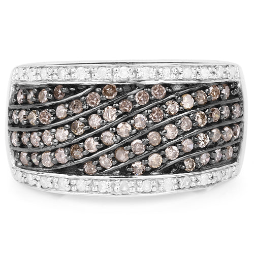 Anillo de plata de ley .925 con diamante de champaña genuino de 0.87 quilates y diamantes blancos