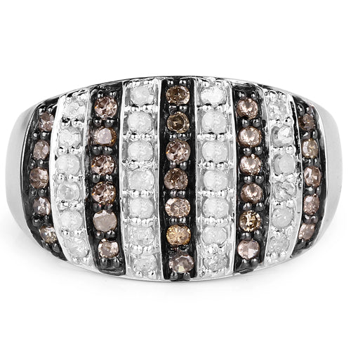 Anillo de plata de ley .925 con diamantes genuinos champán de 0.83 quilates y diamantes blancos