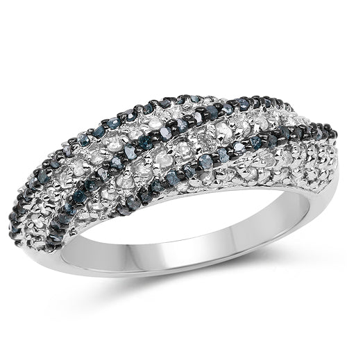 Anillo de Plata de Ley .925 con Diamantes Azules y Blancos Genuinos de 1.25 Quilates