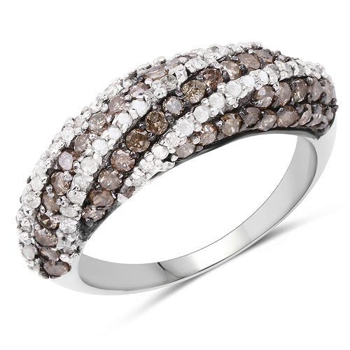 Anillo de plata de ley .925 con diamantes auténticos color champán de 1.25 quilates y diamantes blancos