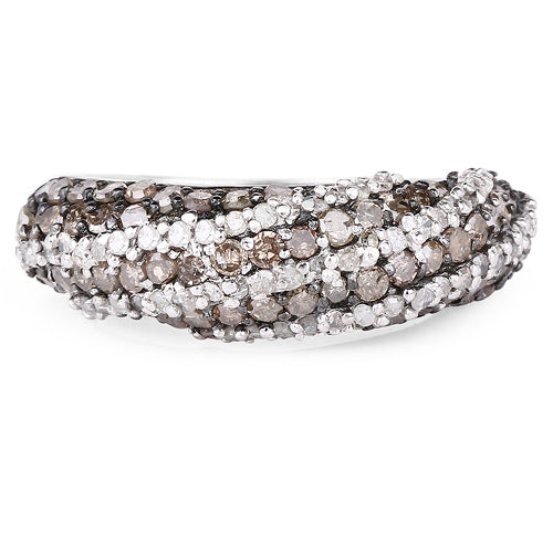 Anillo de plata de ley .925 con diamantes auténticos color champán de 1.25 quilates y diamantes blancos