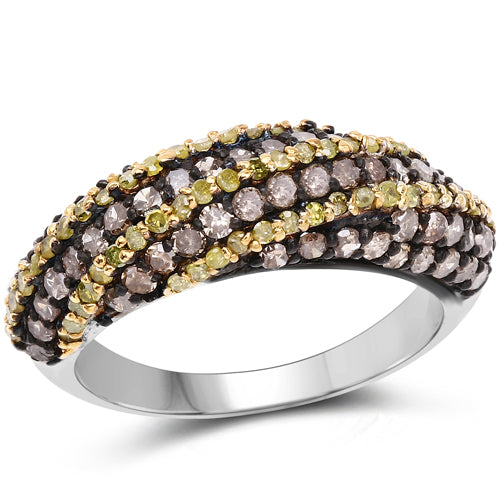 Anillo de plata de ley .925 con diamante de champán auténtico de 1.25 quilates y diamante amarillo