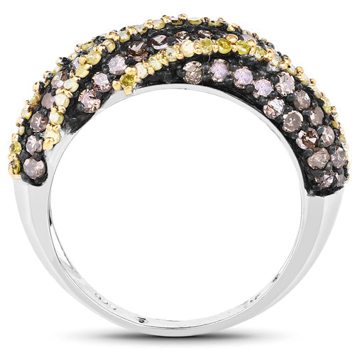 Anillo de plata de ley .925 con diamante de champán auténtico de 1.25 quilates y diamante amarillo