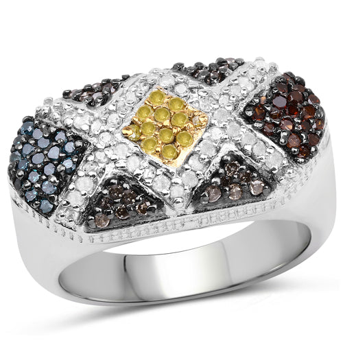 Anillo de Plata de Ley .925 con Diamantes Múltiples Genuinos de 0.61 Quilates