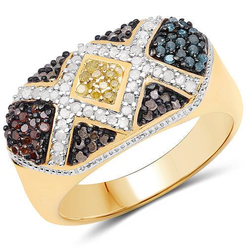 Anillo de plata de ley .925 chapado en oro amarillo de 14 quilates con diamantes múltiples genuinos de 0.61 quilates
