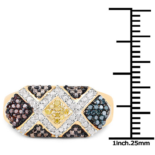 Anillo de plata de ley .925 chapado en oro amarillo de 14 quilates con diamantes múltiples genuinos de 0.61 quilates